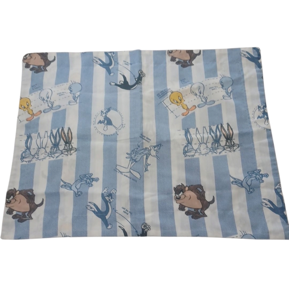 VTG Looney Tunes Blue and White Striped Pillowcase 1993 EUC Collectors